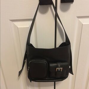 Steve Madden Black Leather Shoulder Bag with Pockets